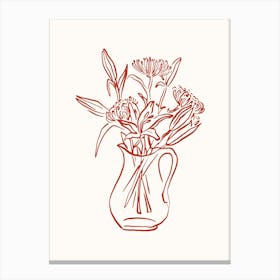 Red Fine Line Vase Flower Poster Canvas Print