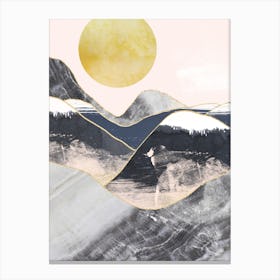 Gold Moon Navy Marble Mountains Canvas Print