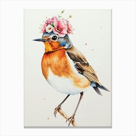 Robin With Flowers 1 Canvas Print