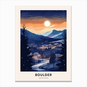 Winter Night  Travel Poster Boulder Colorado 3 Canvas Print