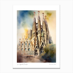 La Sagrada Familia, Barcelona, Spain 1 Watercolour Travel Poster Canvas Print