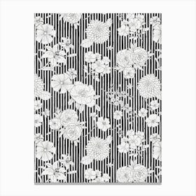 Flowers And Stripes Black White Canvas Print