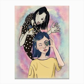 Girl And A Ghost. Mystical Halloween Art Canvas Print