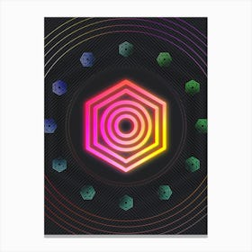 Neon Geometric Glyph in Pink and Yellow Circle Array on Black n.0374 Canvas Print