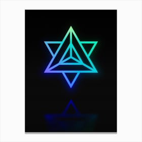 Neon Blue and Green Abstract Geometric Glyph on Black n.0333 Canvas Print
