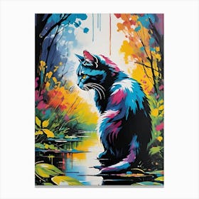 Cat In The Pond Canvas Print