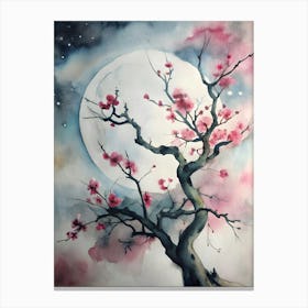 Cherry Blossom Tree With Moon 1 Canvas Print