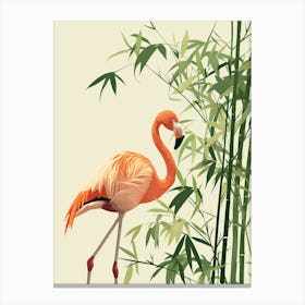 Lesser Flamingo And Bamboo Minimalist Illustration 2 Canvas Print