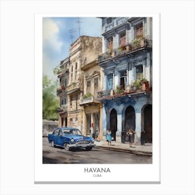 Havana 4 Watercolour Travel Poster Canvas Print