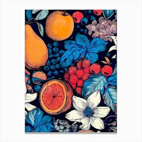 Seamless Pattern With Fruit And Flowers  nature flora Canvas Print