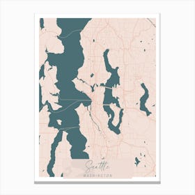 Seattle Washington Pink and Blue Cute Script Street Map 1 Canvas Print