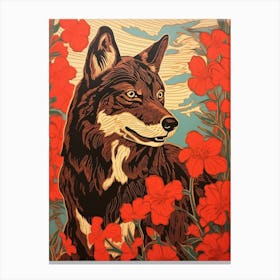 Red Wolf Vintage Woodblock 4 Canvas Print