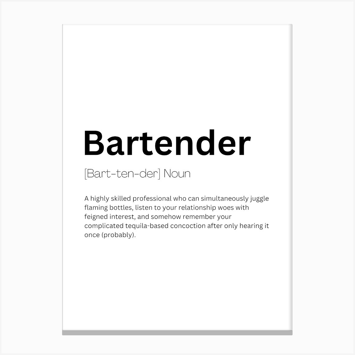 Bartender Definition Meaning Canvas Print by Kaigozen