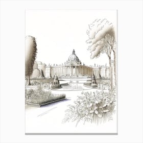 Park Of The Palace Of Versailles, France Vintage Pencil Drawing Canvas Print