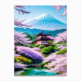 Mt Fuji Cherry Blossoms Mount Fuji Japan 7 Canvas Print