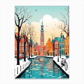 Vintage Winter Travel Illustration Amsterdam Netherlands 2 Canvas Print