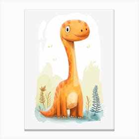 Cute Cartoon Gallimimus Dinosaur Watercolour 2 Canvas Print