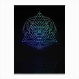 Neon Blue and Green Abstract Geometric Glyph on Black n.0222 Canvas Print