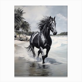 A Horse Oil Painting In Ao Nang Beach, Thailand, Portrait 3 Canvas Print