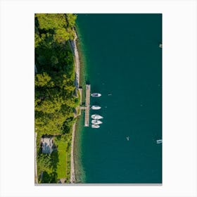 Yachts and boats on the pier. Drone viewю Canvas Print