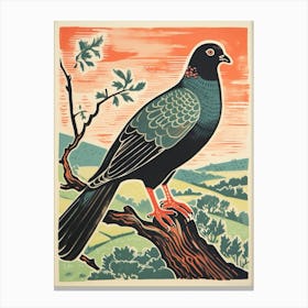 Vintage Bird Linocut Pigeon 1 Canvas Print