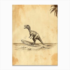 Vintage Troodon Dinosaur On A Surf Board 1 Canvas Print