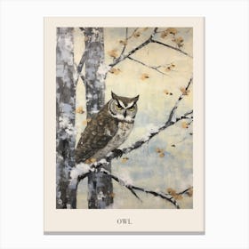Vintage Winter Animal Painting Poster Owl 2 Canvas Print