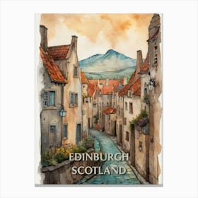 Edinburgh Scotland City Vintage Painting (5) Canvas Print