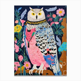 Maximalist Animal Painting Snowy Owl 2 Canvas Print