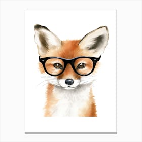 Smart Baby Fox Wearing Glasses Watercolour Illustration 3 Canvas Print