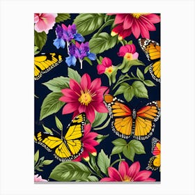 Seamless Pattern With Butterflies And Flowers 4 Canvas Print