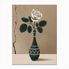 An Illustration Of A Simple Vase With A Rose Canvas Print