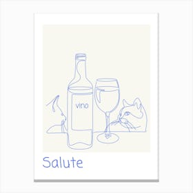 Salute Wine Poster Blue Canvas Print
