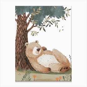 Sloth Bear Laying Under A Tree Storybook Illustration 2 Canvas Print
