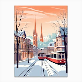 Vintage Winter Travel Illustration Zurich Switzerland 6 Canvas Print