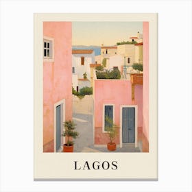 Lagos Portugal 1 Vintage Pink Travel Illustration Poster Canvas Print