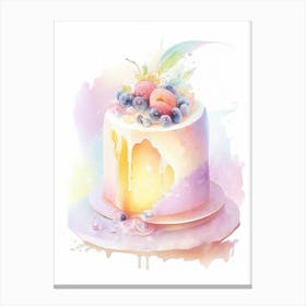 Angel Cake With Fruit Topping Dessert Gouache Flower Canvas Print