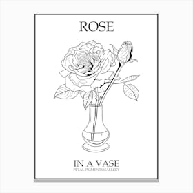 Rose In A Vase Line Drawing 3 Poster Canvas Print