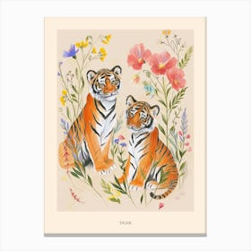 Folksy Floral Animal Drawing Tiger 9 Poster Canvas Print