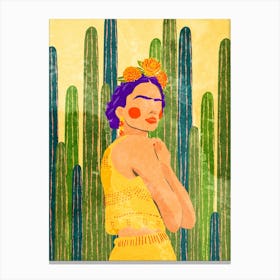 Frida and cacti Canvas Print
