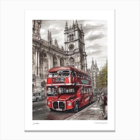 London United Kingdom Drawing Pencil Style 3 Travel Poster Canvas Print