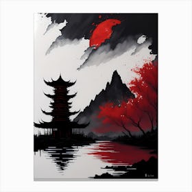Chinese Ink Painting Landscape Sunset (4) Canvas Print