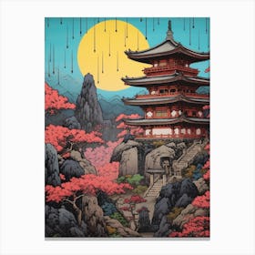 Yamadera Temple, Japan Vintage Travel Art 4 Canvas Print