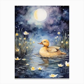 Mixed Media Duckling In The Moonlight Painting 4 Canvas Print