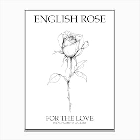 English Rose Black And White Line Drawing 20 Poster Canvas Print