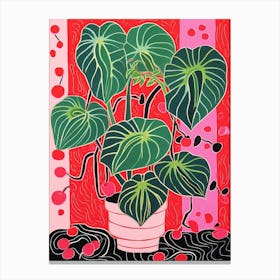 Pink And Red Plant Illustration Monstera 1 Canvas Print