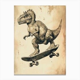 Vintage Pachycephalosaurus Dinosaur On A Skateboard 3 Canvas Print