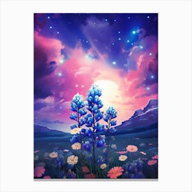 Blue Bonnet Wild Flower With Nothern Lights (1) Canvas Print