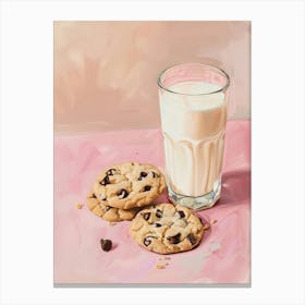 Pink Breakfast Food Milk And Chocolate Cookies 4 Canvas Print