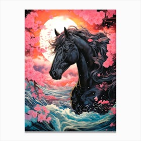 Black Horse In The Water Canvas Print